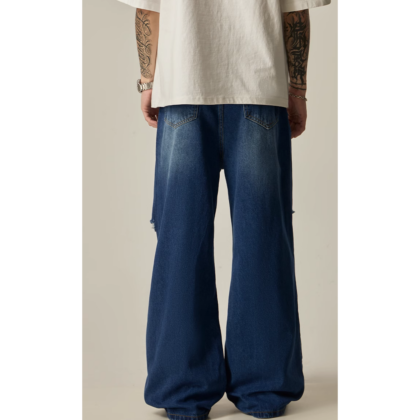 Baggy Ripped Wide-Leg Jeans Streetwear Denim Pants
