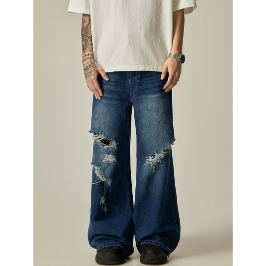 Baggy Ripped Wide-Leg Jeans Streetwear Denim Pants