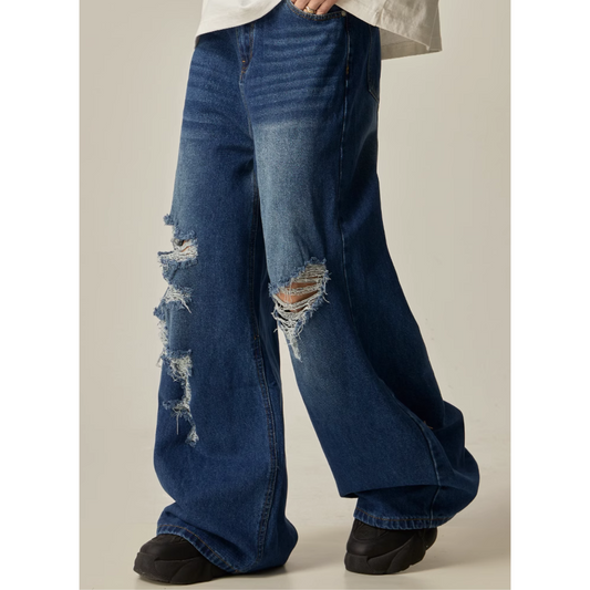 Baggy Ripped Wide-Leg Jeans Streetwear Denim Pants