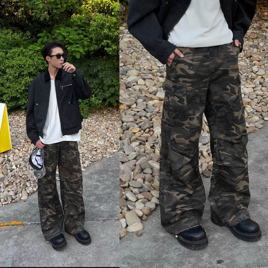 Wide-Leg Camo Overalls Streetwear Pants